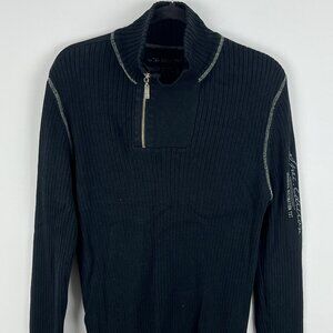 TXT Sweater Size L Black Striped Long Sleeve 1/4 Zip Stretch Cotton Acrylique